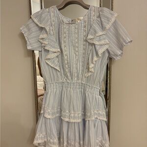 Loveshackfancy Blue and White Ruffled Dress